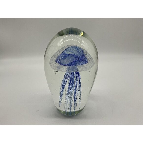 Art Glass Mouth Blown Sapphire Jellyfish Handmade 6"High Paperweight Collectible - Picture 15 of 16